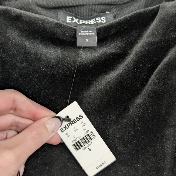 Express Velvet Off The Shoulder Mini Fit And Flare Dress - Picture 6 of 7